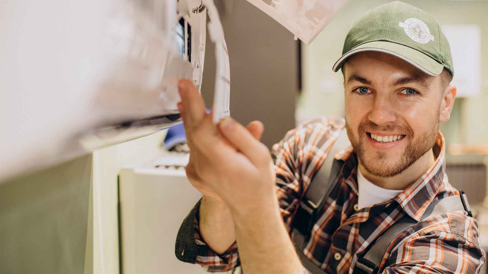Technician repairing an air conditioner